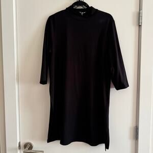 Eileen Fisher Tunic Black Mock Neck Side Slit Pullover Half Sleeve Sz M Women's